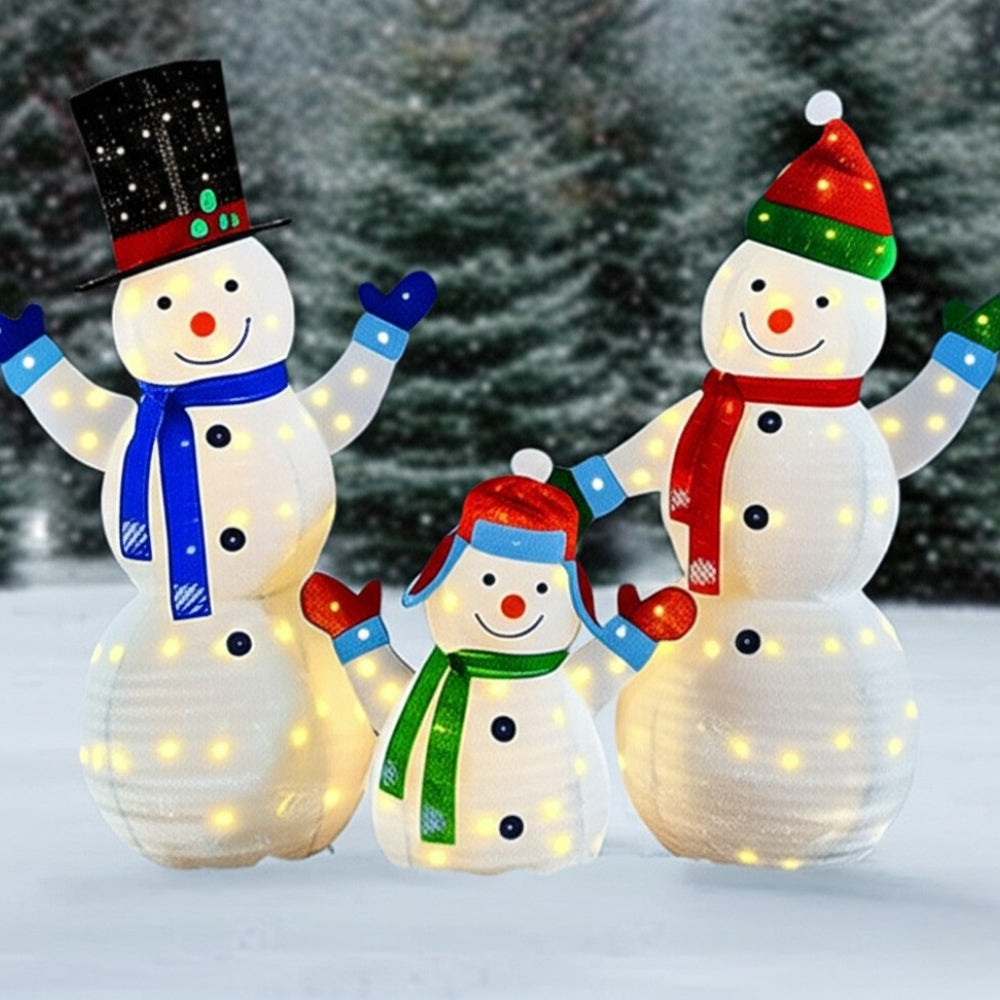 Joyful Lighted Snowman Family Set with Plush Lanterns for Holiday Decor