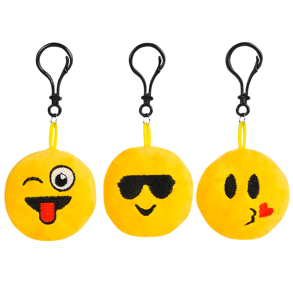 Plush Emoticon Backpack Clip (24 Pack)