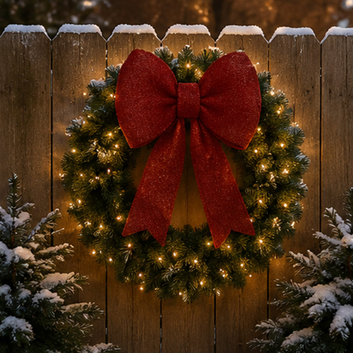 36" Lighted Christmas Garland with Red Bow Decor