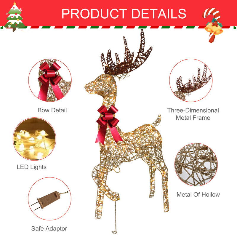 Champagne Reindeer Decoration with Warm LED Lights Indoor Outdoor Display 12.01x8.07x20.47 Inches