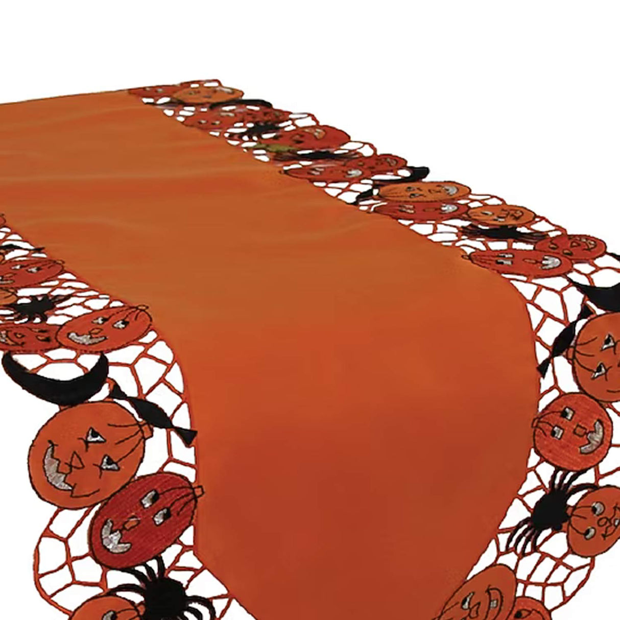 70 Inches Orange Embroidered Jack-o-Lantern Halloween Table Runner