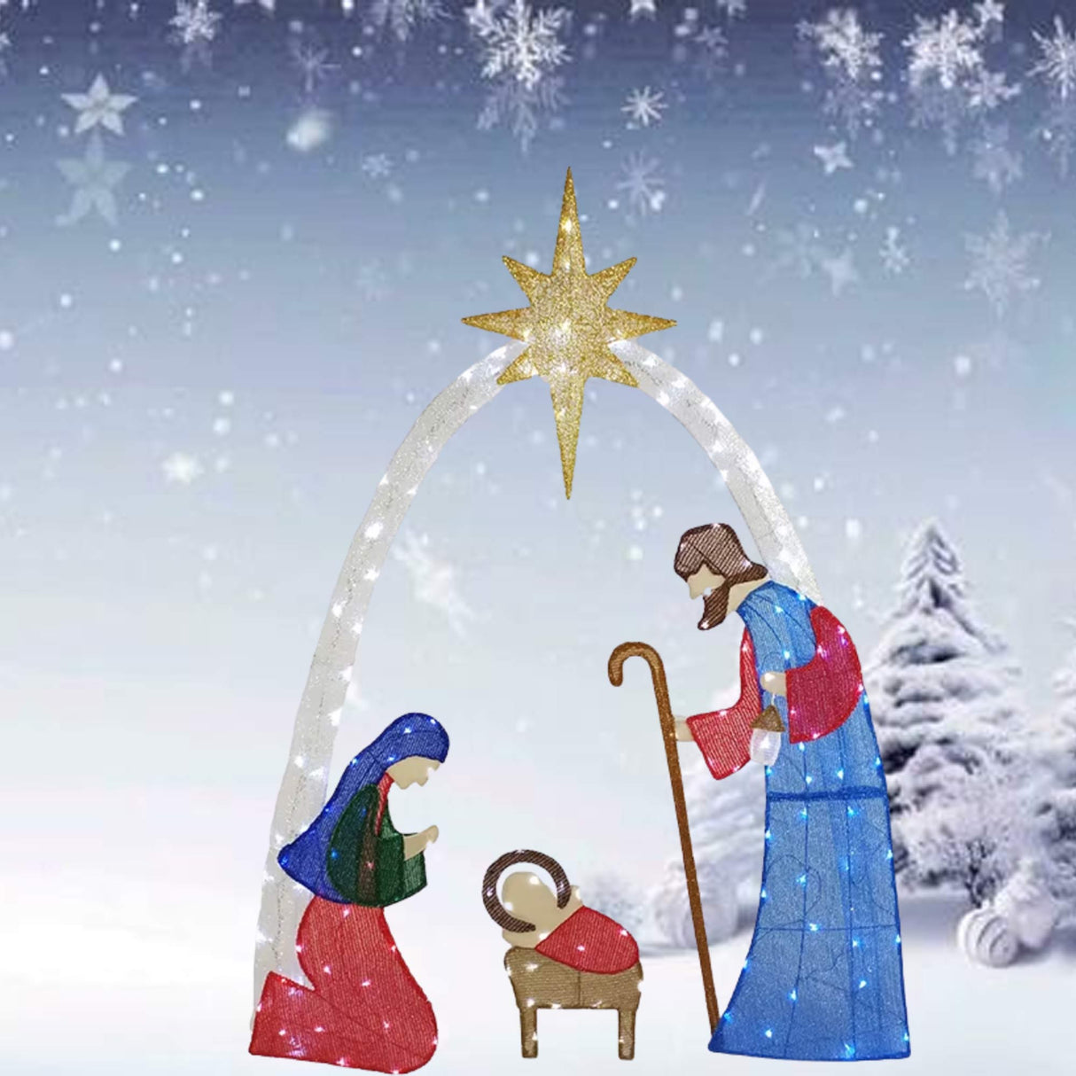 Glowing 54-Inch Nativity Scene with 115 Cool White LED Lights