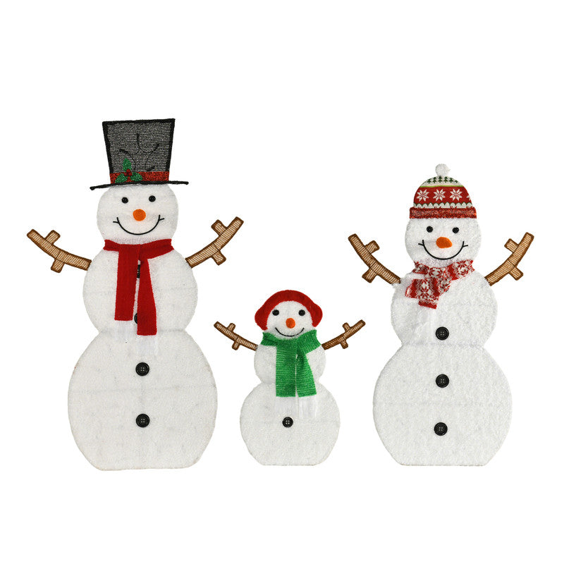 Set of 3 Snowmen with Warm White LED Lights Indoor Outdoor Christmas Decoration