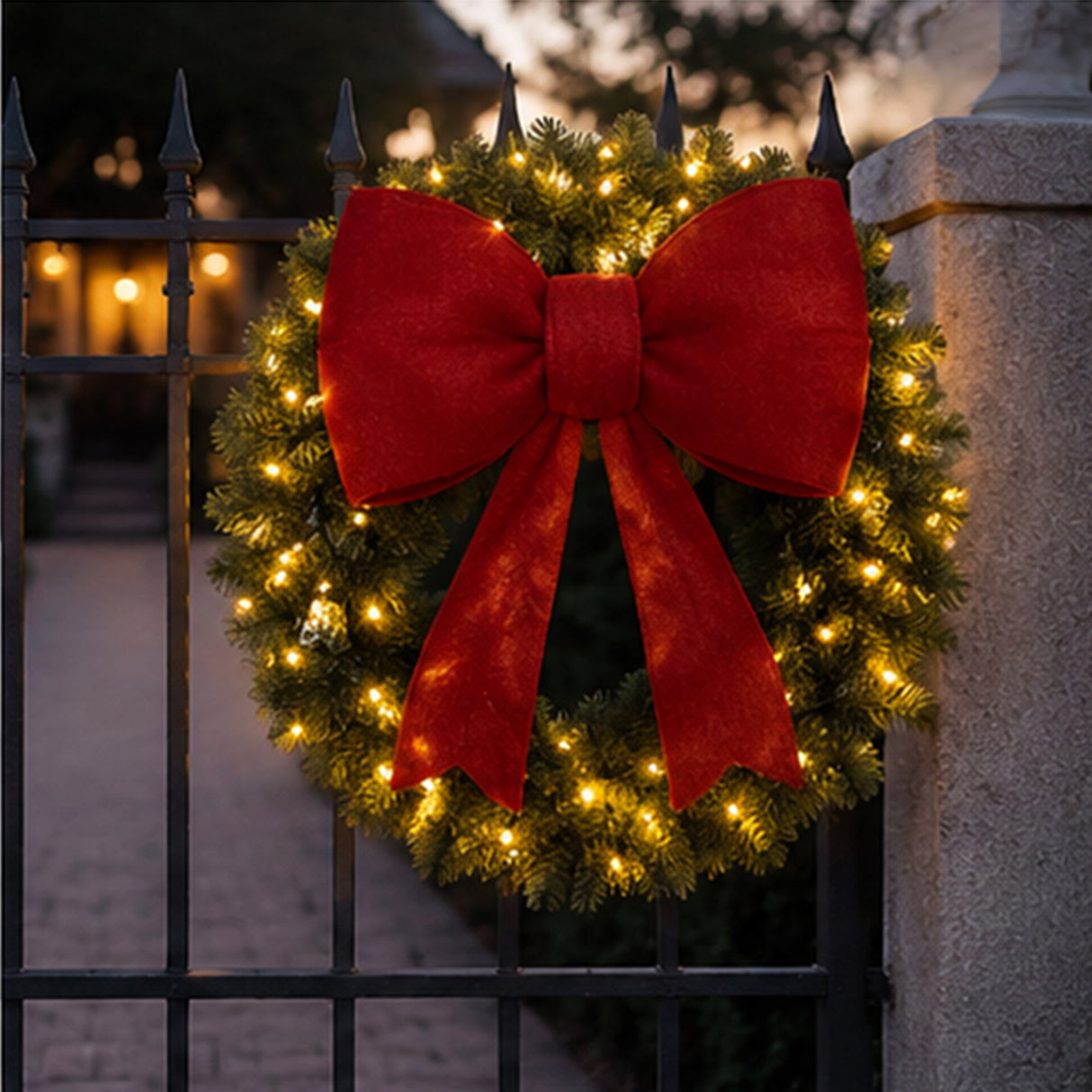 30" Lighted Christmas Garland with Red Bow Decor