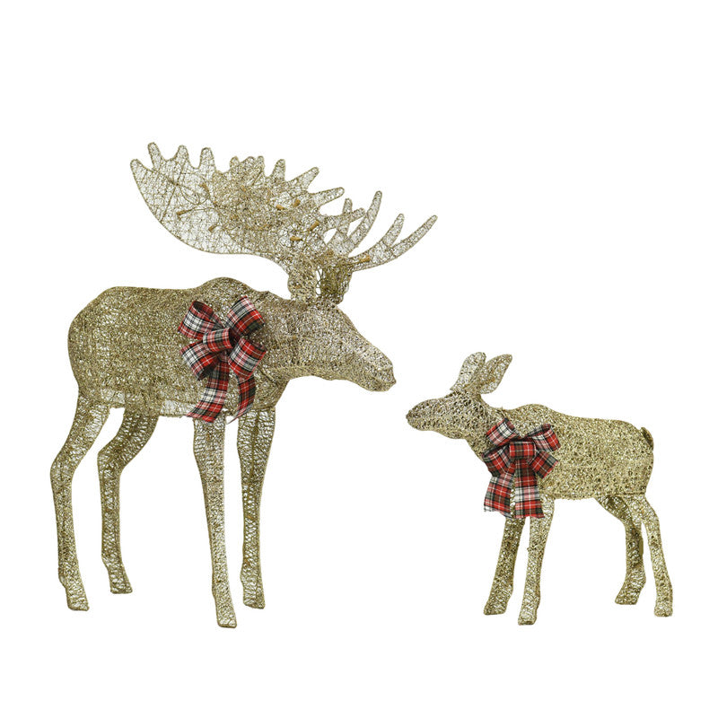 Champagne Cotton Rope Reindeer with 120L 50L LED Lights Holiday Decoration 24.61 x 16.14 x 10.04 Inches