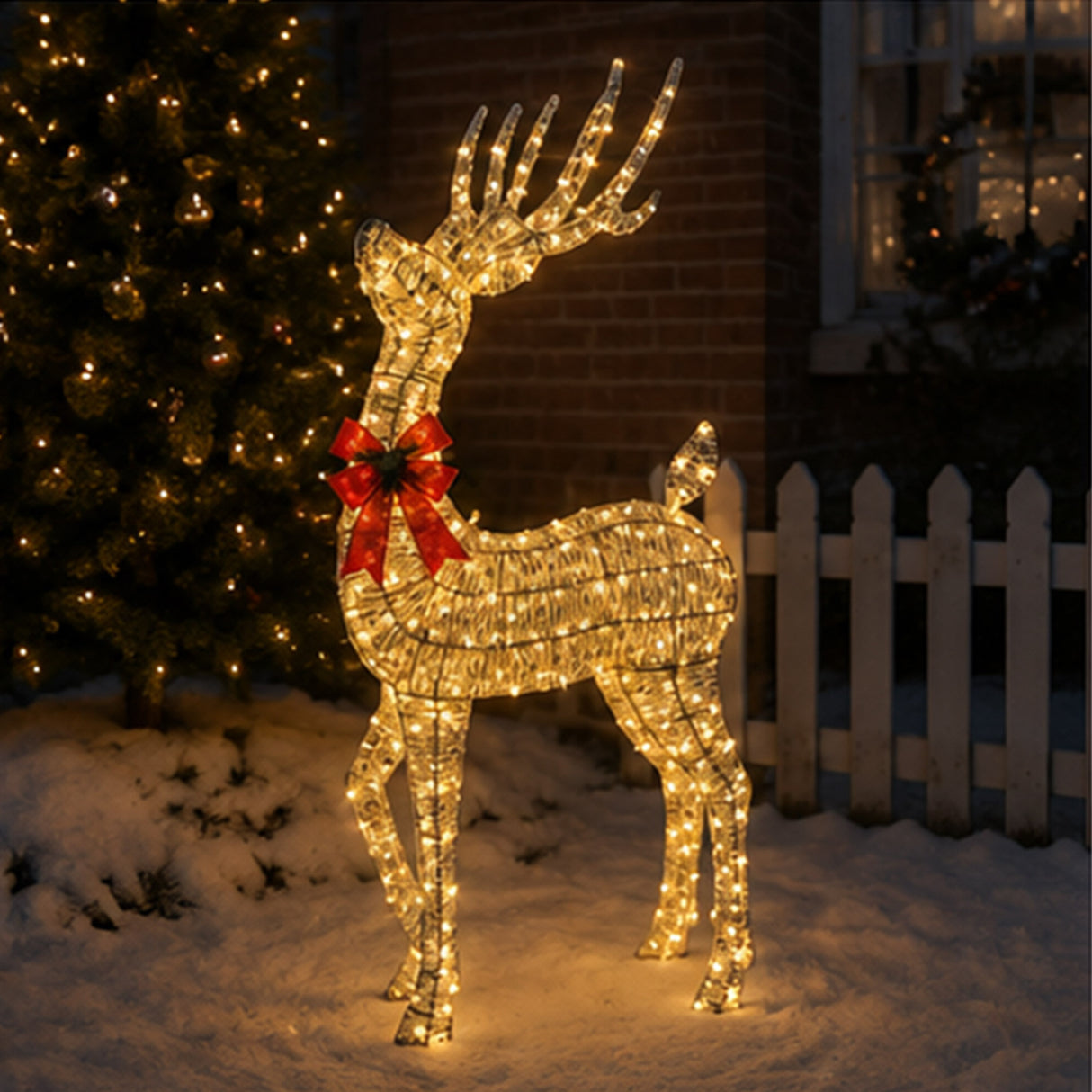 108" Lighted Wicker Reindeer Outdoor Christmas Decor