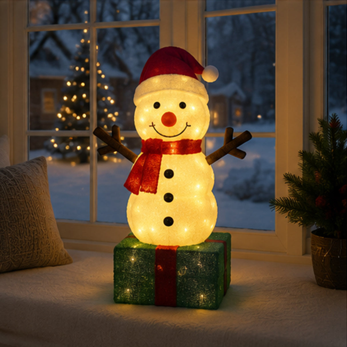 Lighted Snowman Gift Box Christmas Yard Decoration