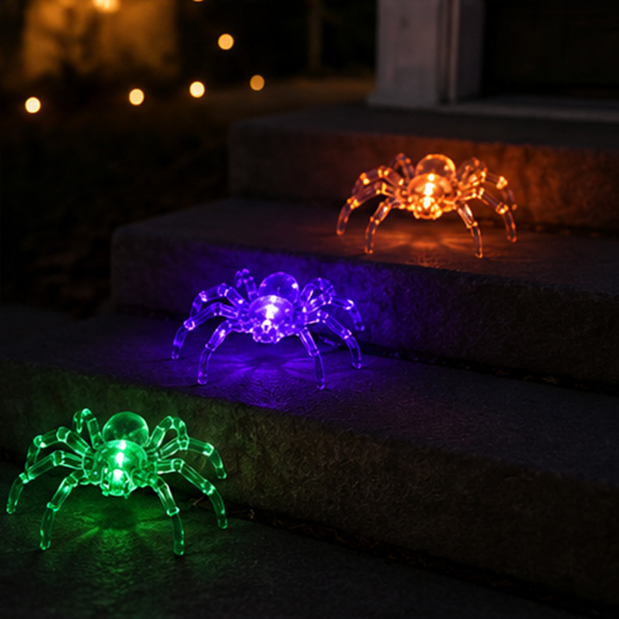 3 Pack Light Up Spider Halloween Decor Orange Green UV