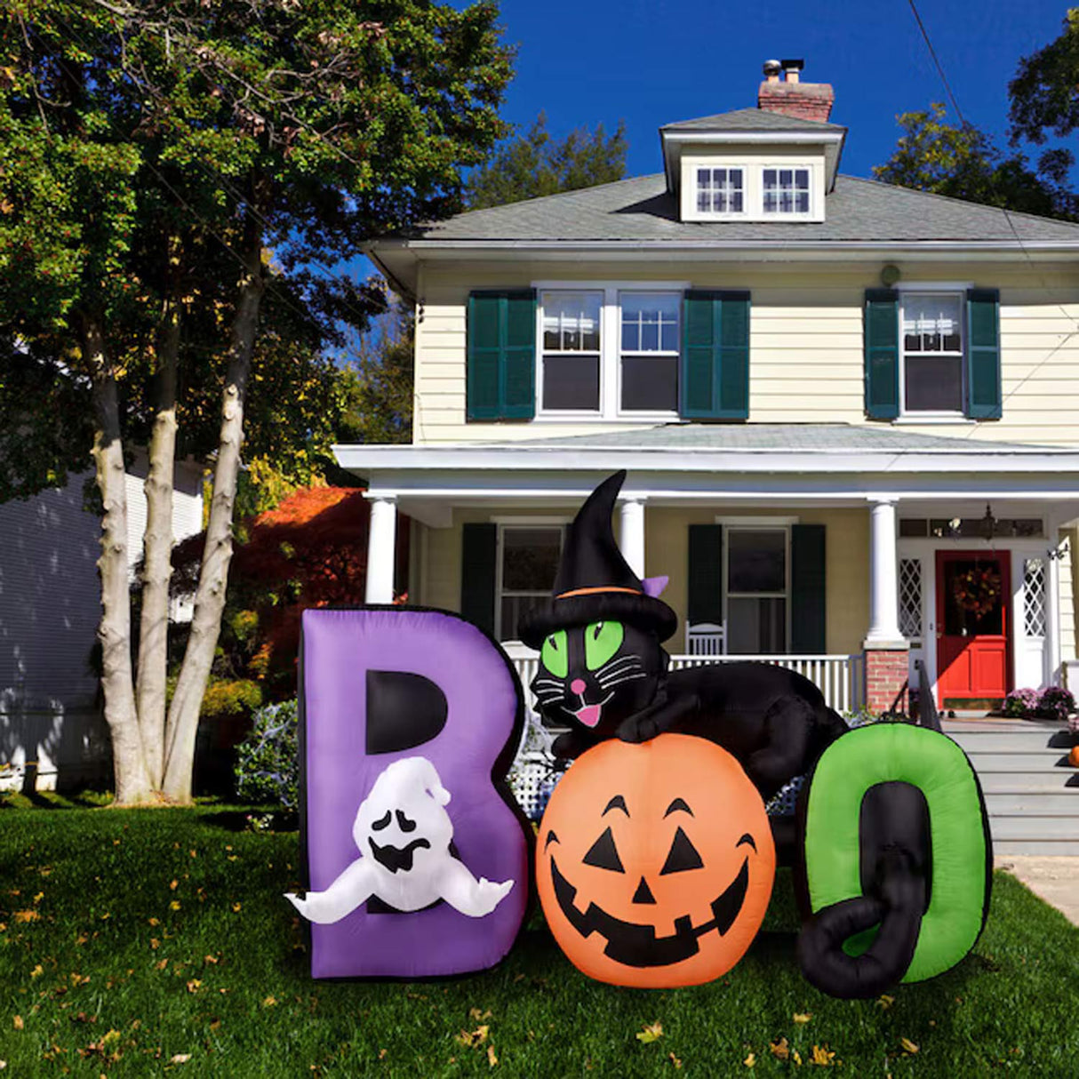 5ft Lighted Jack-o-Lantern Inflatable Boo Sign with Cat Ghost