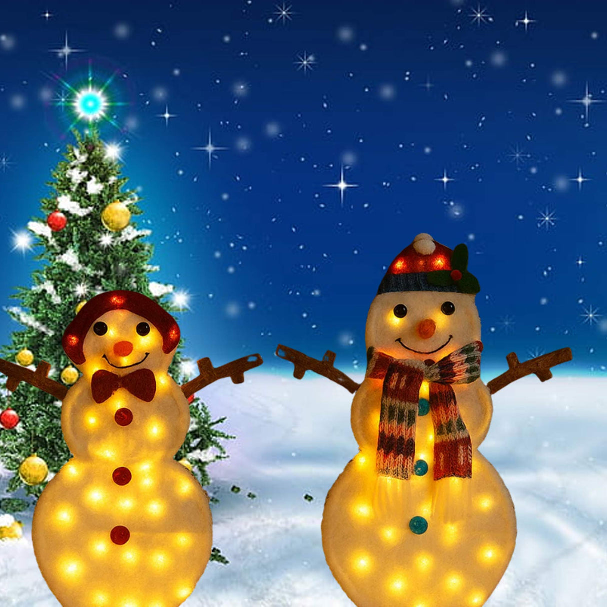 24 and 28 Inches Set of Two Light Up Snowmen Indoor Outdoor Decor
