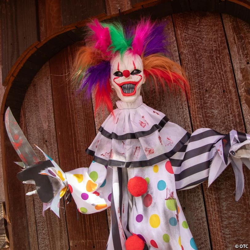4 Ft. Hanging Clown with Multicolored Hair Animated Prop Halloween Decoration