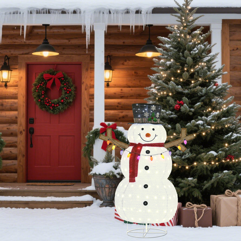 Plush Lantern Snowman with 200 White LED Lights Indoor Outdoor Christmas Decoration 27.17 x 25 x 3.94 Inches