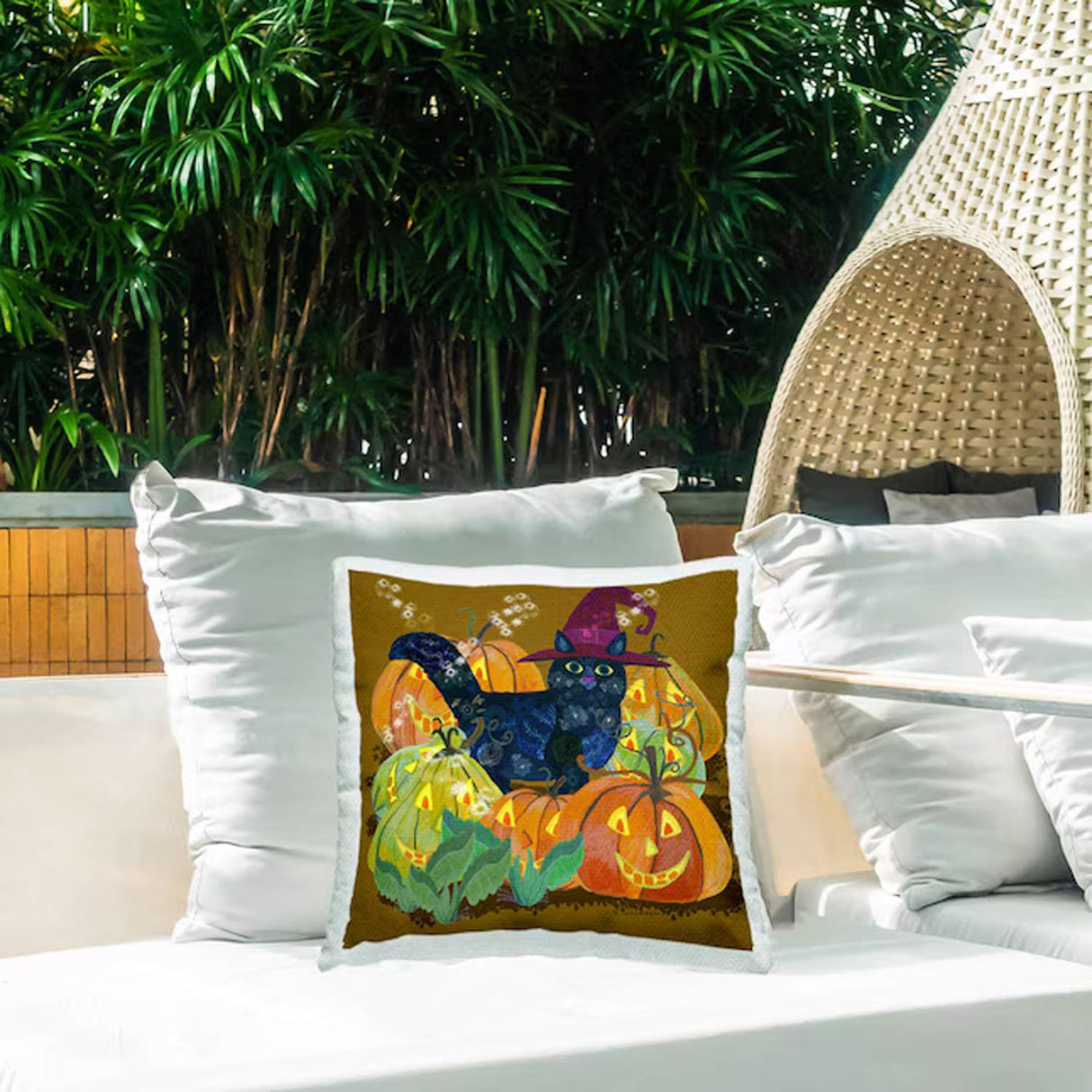 Stupell Industries Cat with Jack-o-Lanterns Outdoor Printed Pillow Halloween Decor