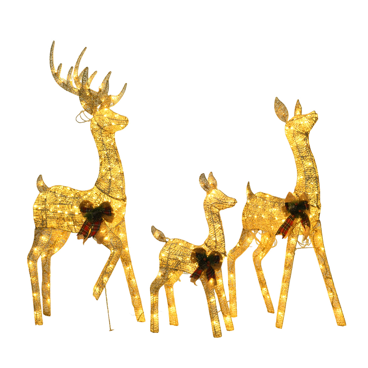 Champagne Cotton Rope Set of 3 Reindeer, Warm White LED Lights, Indoor/Outdoor Holiday Decoration 60" 48" 32"