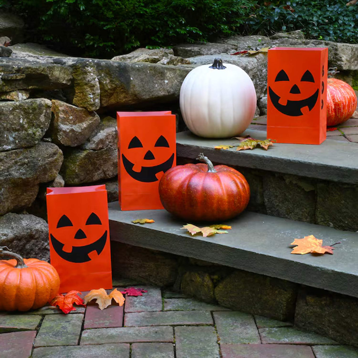 0.83ft Jack-o-Lantern Luminaria Plastic Walkway Lights 12 Pieces