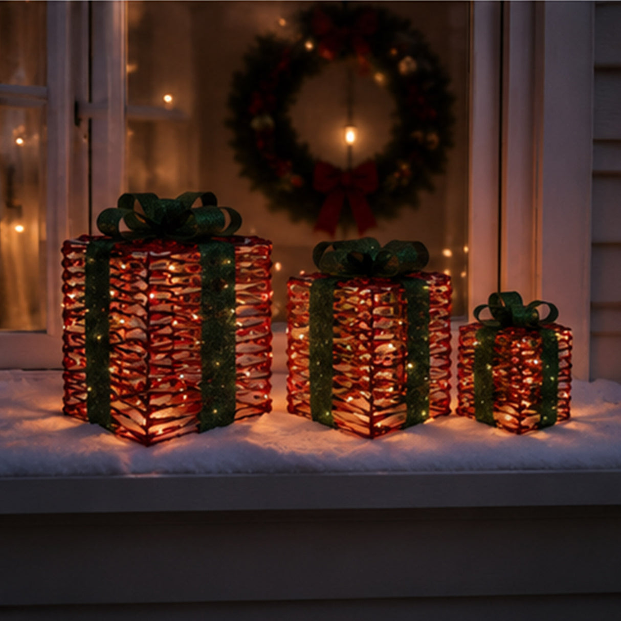 Red 3-Piece Christmas Gift Box Set Outdoor Decor