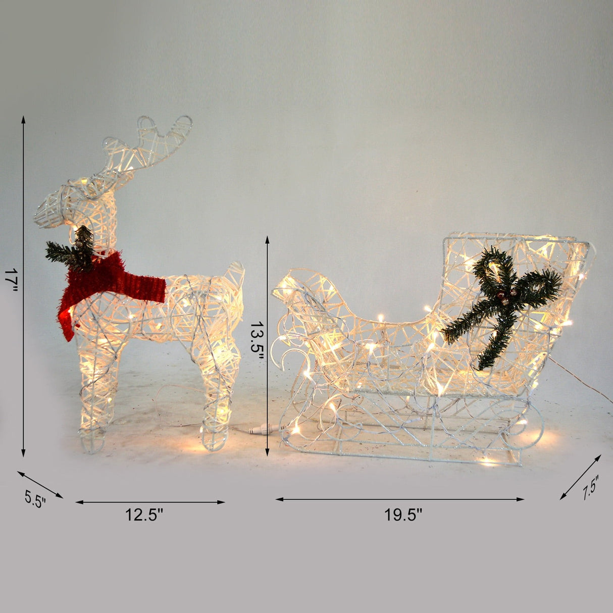 White Lighted Reindeer & Sleigh Outdoor Christmas Yard Decoration