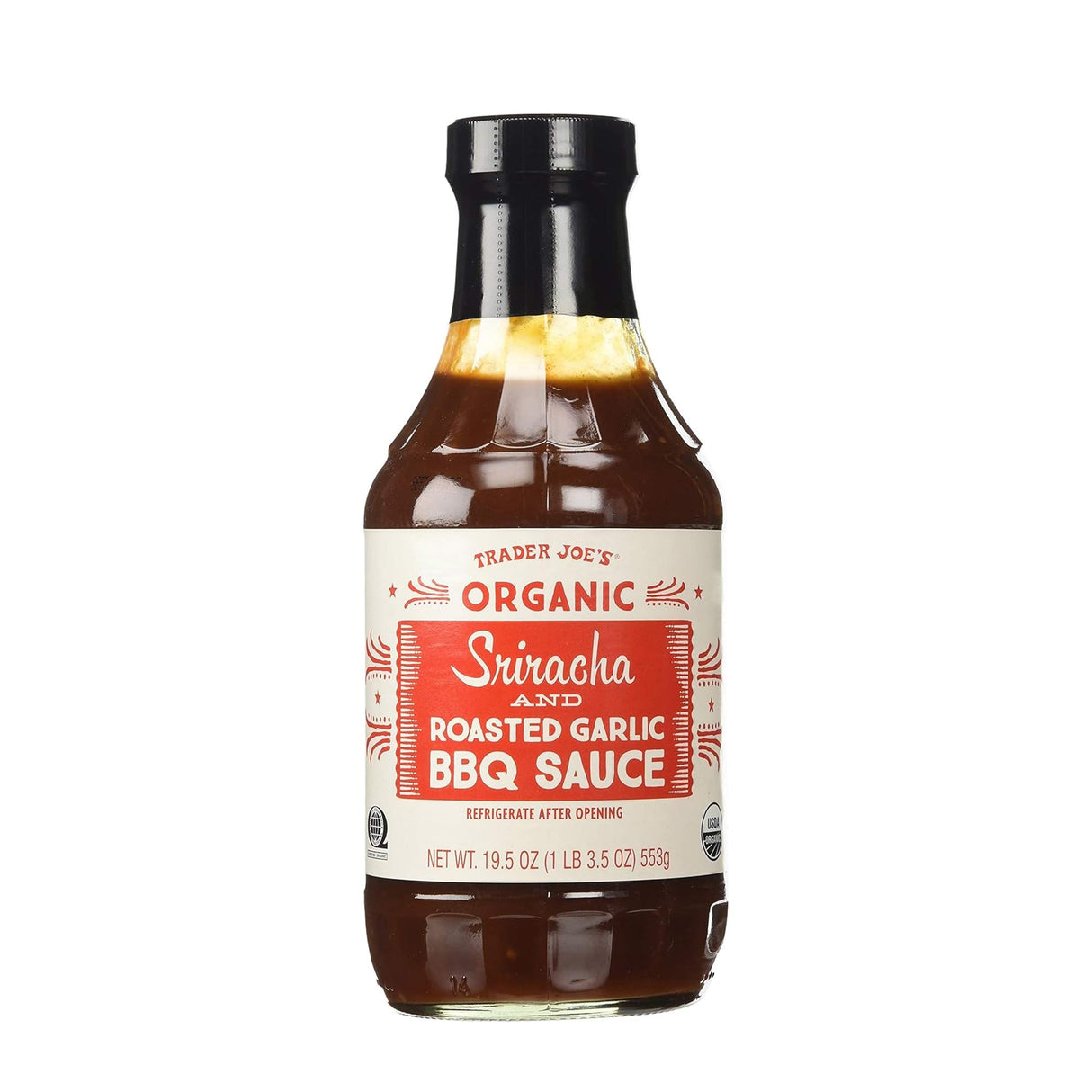 Trader Joe's Organic Sriracha and Roasted Garlic BBQ Sauce Bundle 19.5 Oz