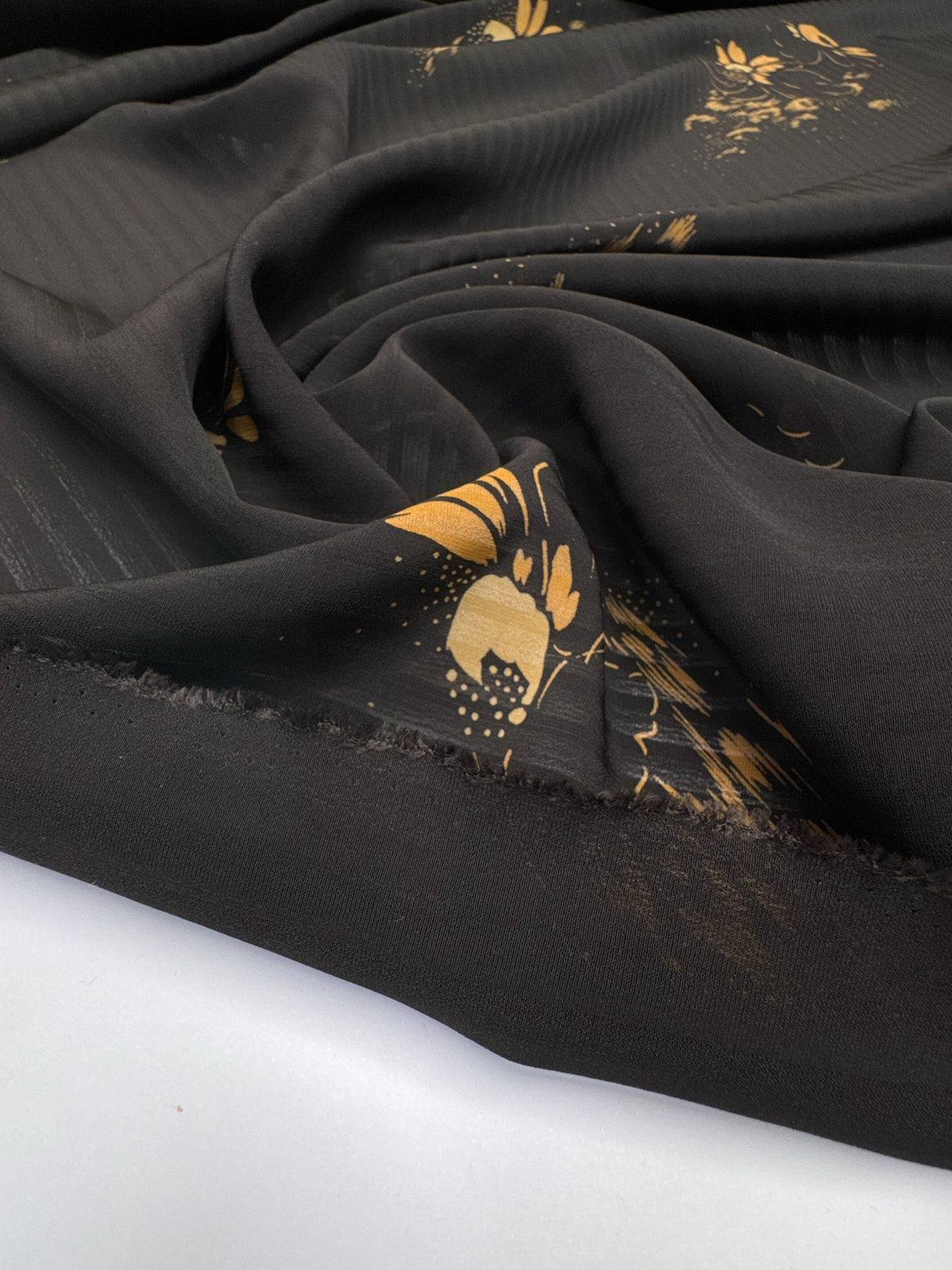 Cotton Chiffon Printed Floral Black Yellow