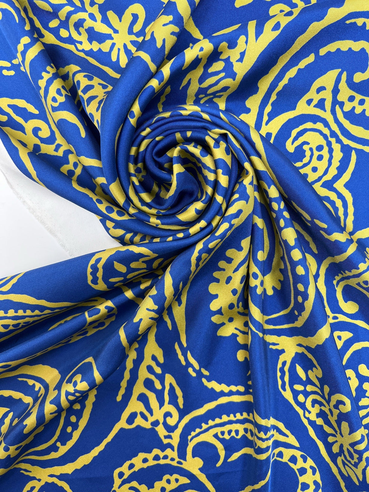 Silk Twill Printed Abstract Yellow Blue