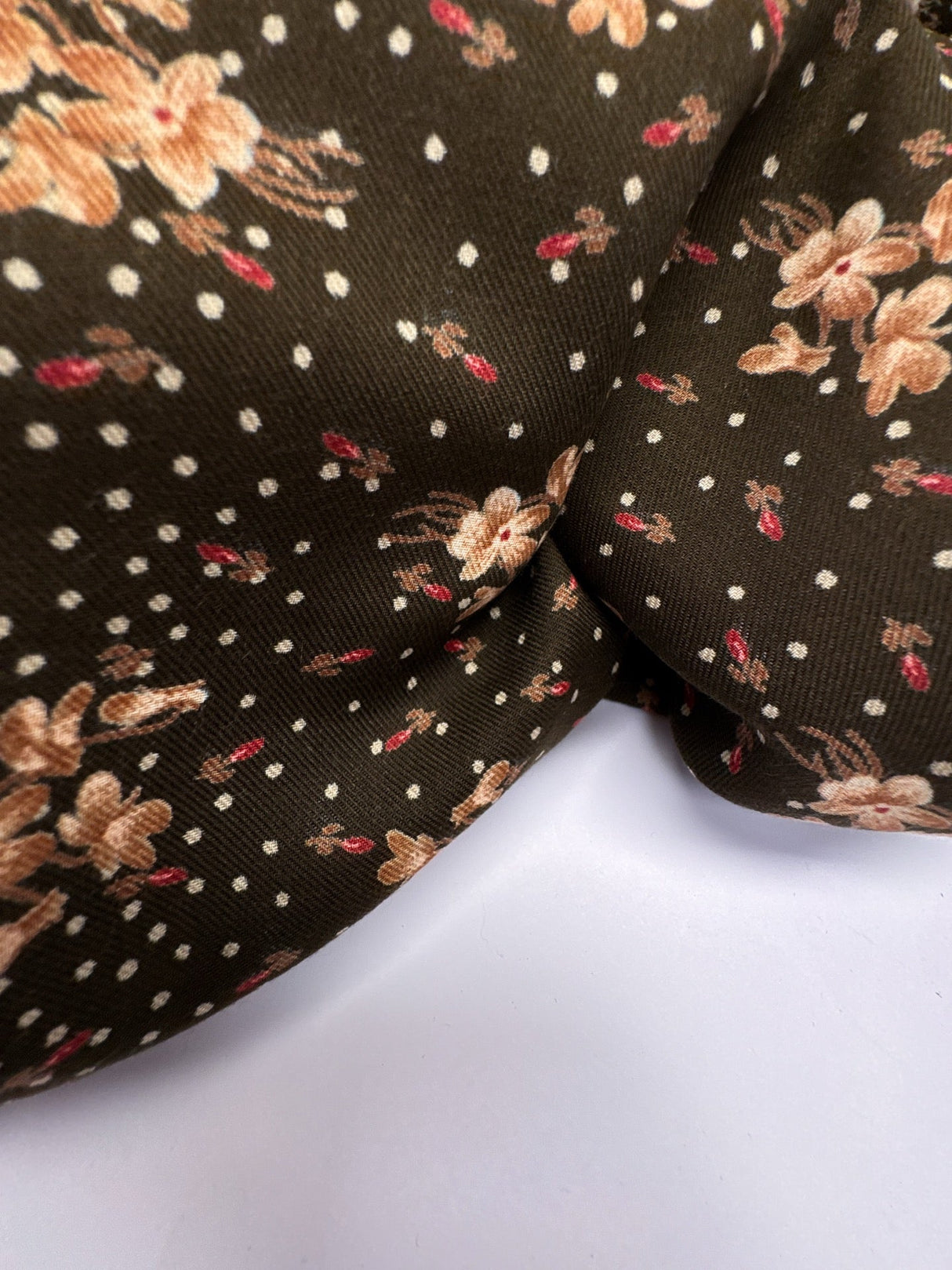 Printed Wool Blend Fabric Brown Green Floral