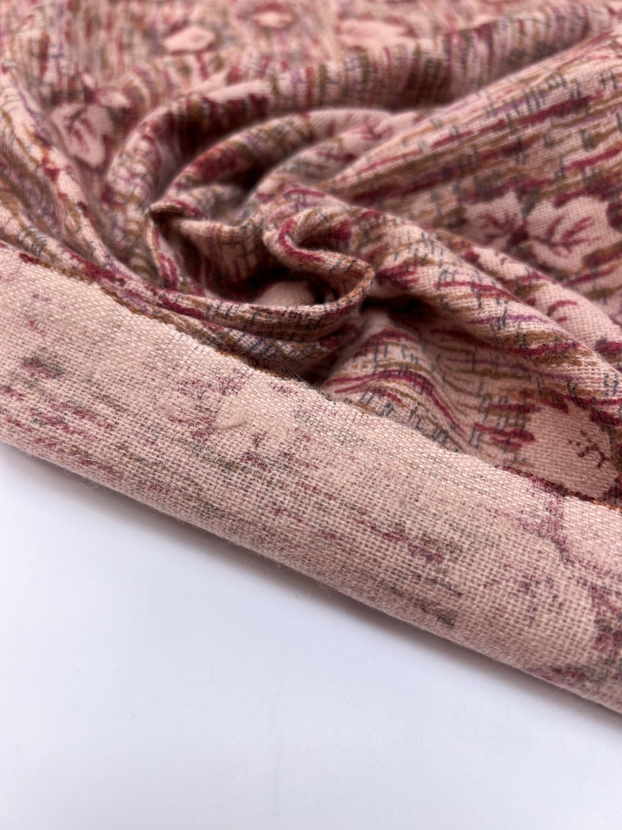 Wool Blend Abstract Print Fabric Brown Pink