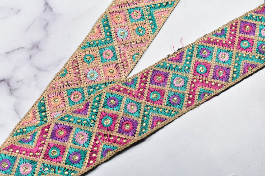 Embroidered Trim Multi-Color Beaded 2.25"