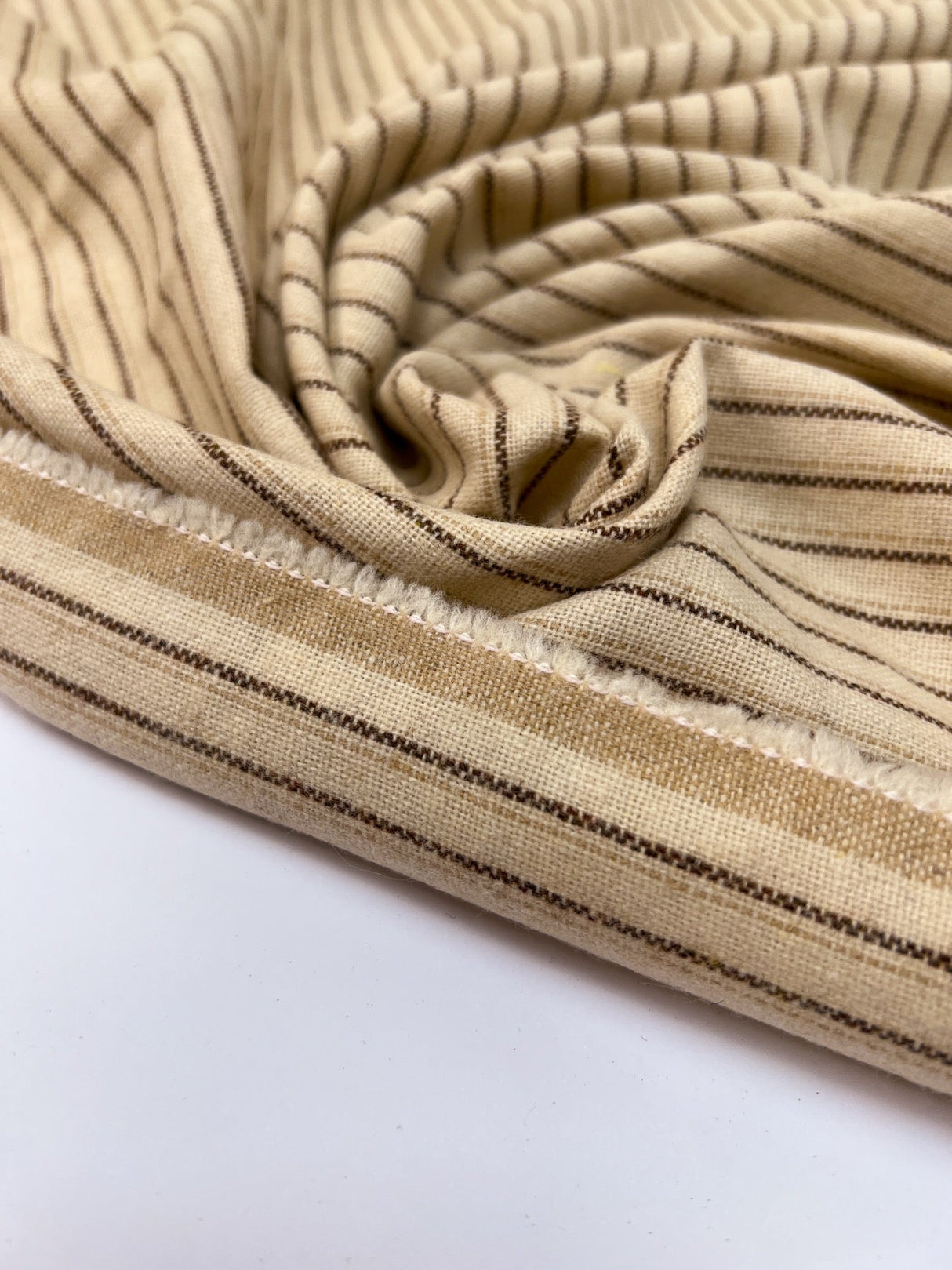 Wool Acrylic Striped Fabric Brown Beige