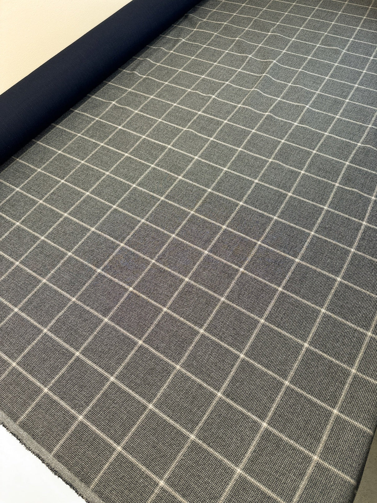 Polyester Viscose Elastane Checked Knit Gray Beige Blue