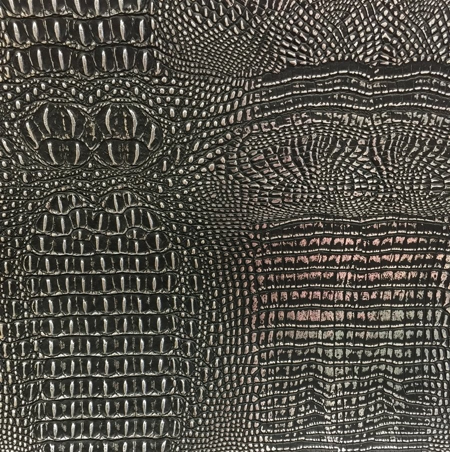 Black Silver Two Tone Alligator Vinyl Fabric,