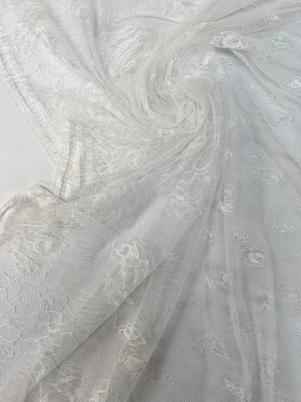 Viscose Cotton Lace Floral White