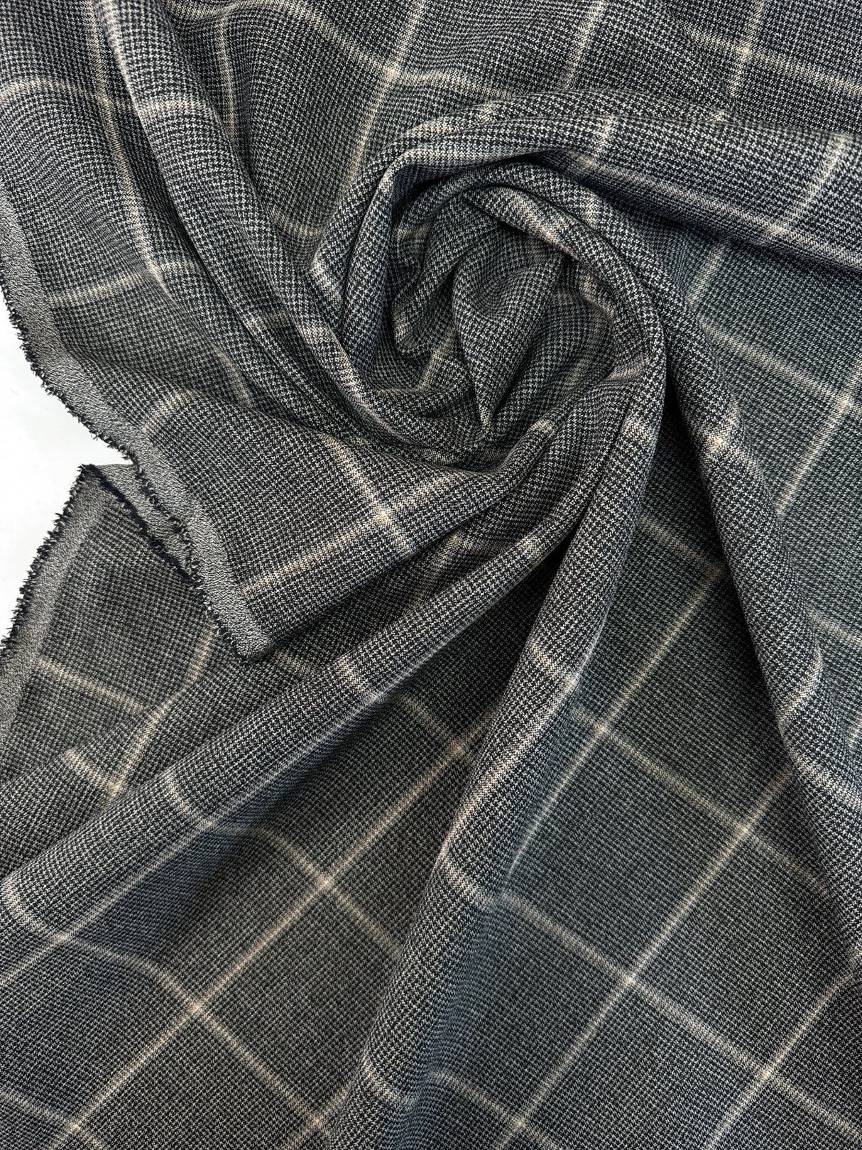 Polyester Viscose Elastane Checked Knit Gray Beige Blue