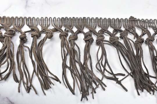 Fringe Trim Faux Leather Black Brown 4.5"
