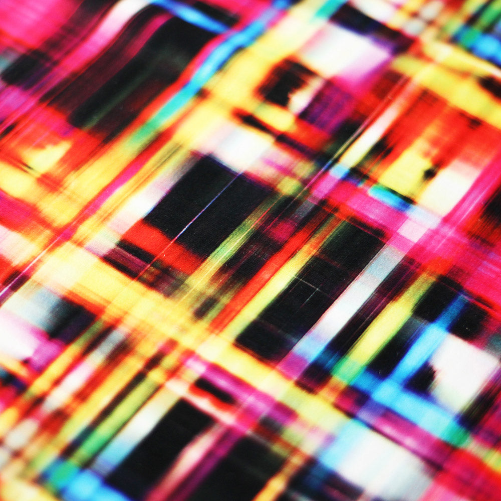 Optic Plaid Multi Polyester Spandex Fabric - Multicolor Plaid, 58/60" Width (1 Yard)