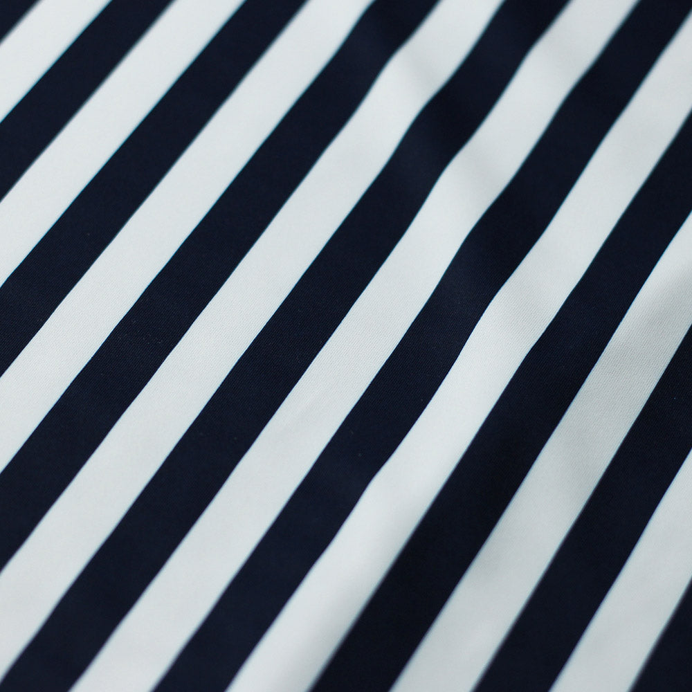 Classic Tricot Stripes Polyester Spandex Fabric - Wide Stripe Print, Black/White, Navy/White, Red/White, Turquoise/White, 58/60" Width (1 Yard)
