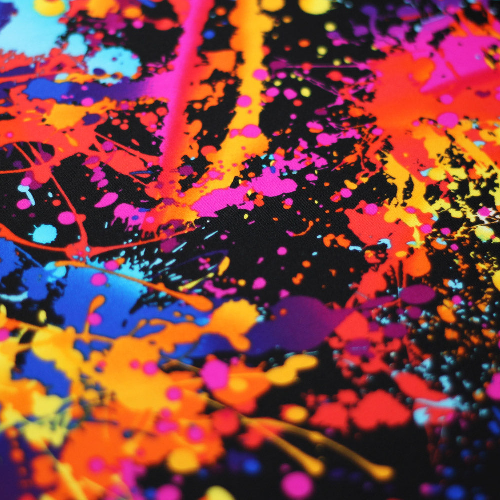 Graffiti Nylon Spandex Fabric - Rainbow Paint Splatter, Multi-Color, 58/60" Width (1 Yard)
