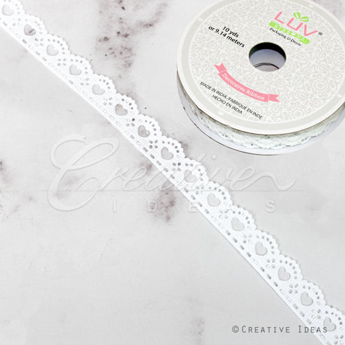 5/8" Grosgrain Hearts Cut-Out Ribbon-10 Yds (White)