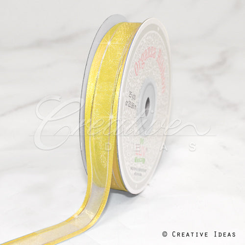 5/8" Organza With Satin And Gold Edge Ribbon - 25 Yards (Canary)