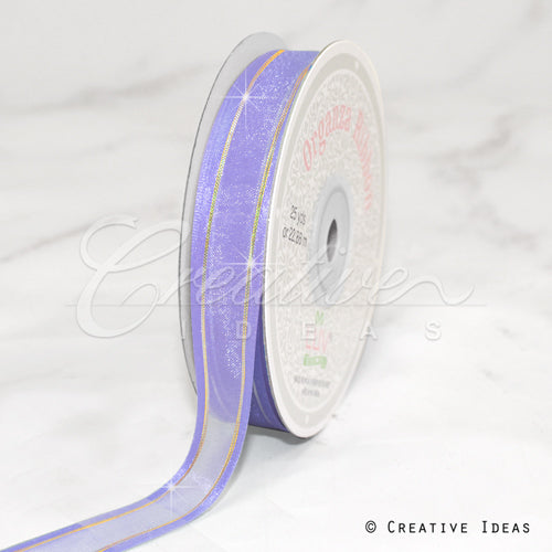 5/8" Organza With Satin And Gold Edge Ribbon - 25 Yards (Iris)