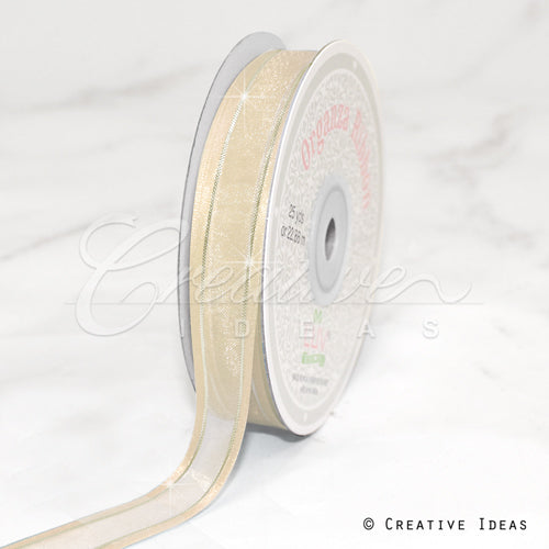 5/8" Organza With Satin And Gold Edge Ribbon - 25 Yards (Ivory)