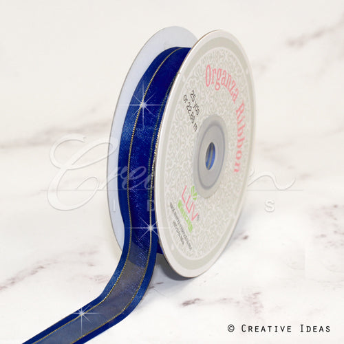 5/8" Organza With Satin And Gold Edge Ribbon - 25 Yards (Navy Blue)