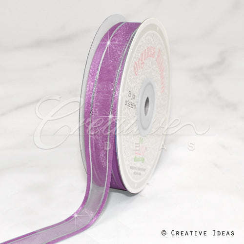 5/8" Organza With Satin And Gold Edge Ribbon - 25 Yards (Rosy Mauve)