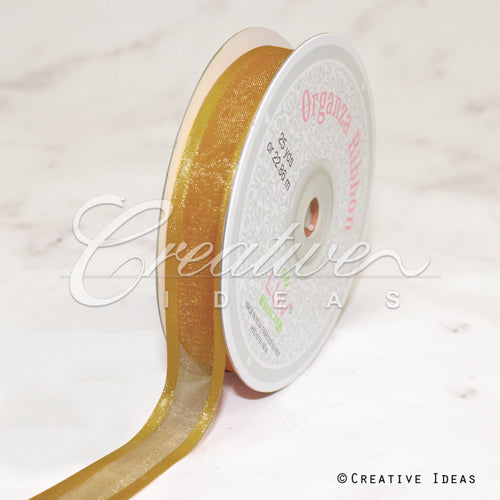 5/8" Organza With Satin Edge Ribbon - 25 Yards (Antique Gold)
