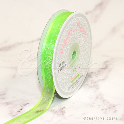 5/8" Organza With Satin Edge Ribbon - 25 Yards (Apple Green)