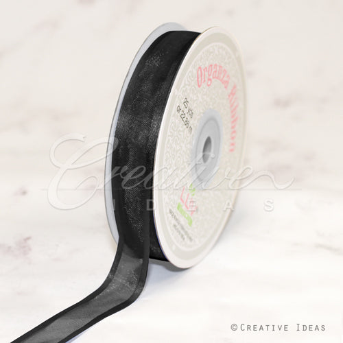 5/8" Organza With Satin Edge Ribbon - 25 Yards (Black)