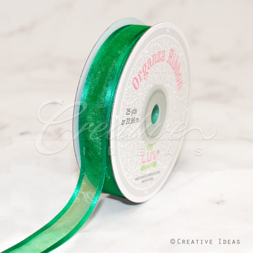 5/8" Organza With Satin Edge Ribbon - 25 Yards (Emerald Green)