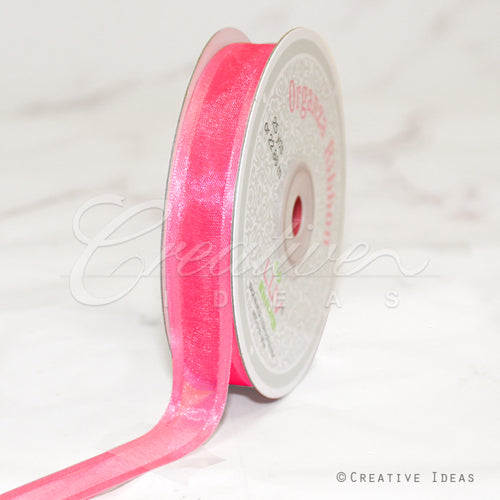 5/8" Organza With Satin Edge Ribbon - 25 Yards (Hot Pink)
