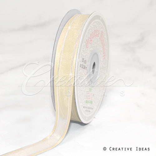 5/8" Organza With Satin & Silver Edge Ribbon - 25 Yards (Ivory)