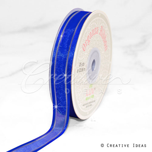 5/8" Organza With Satin & Silver Edge Ribbon - 25 Yards (Royal Blue)