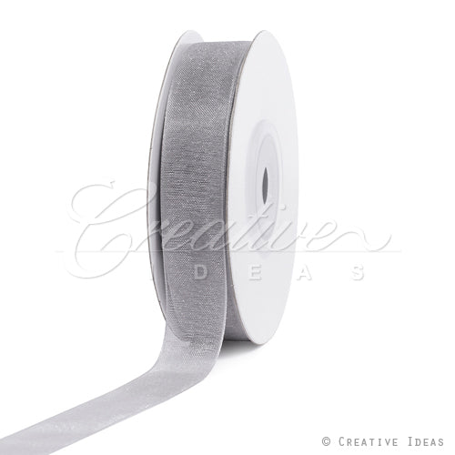 5/8" Plain Organza Sheer Ribbons - 25 Yards (Silver)